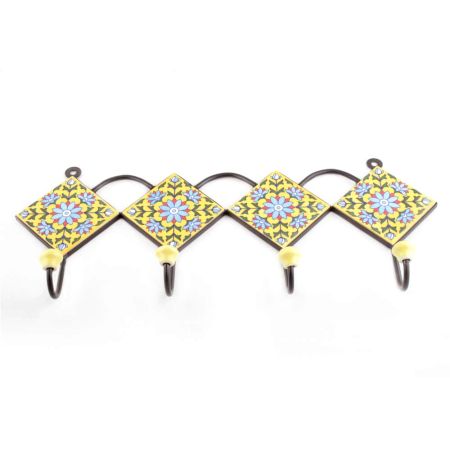 Yellow And Turquoise Tiny Flower Ceramic Tiles Hooks Online